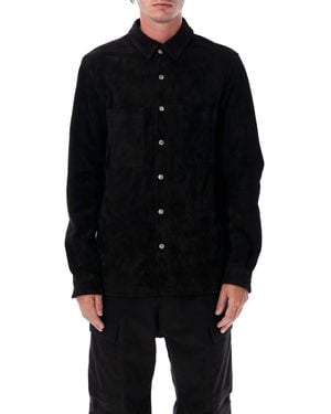Rick Owens Point Collar Suede Overshirt - Black