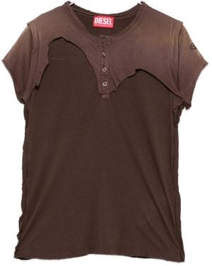 DIESEL Henley Button-Fastening T-Shirt - Brown