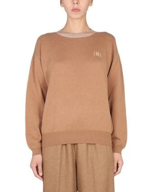 Ballantyne Logo Round Neck Sweater - Natural