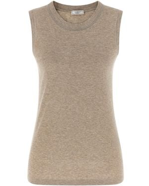 Peserico Crew Neck Ribbed Top - Natural