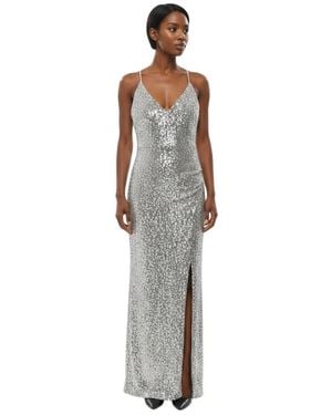 Balmain V Neck Maxi Dress - Metallic