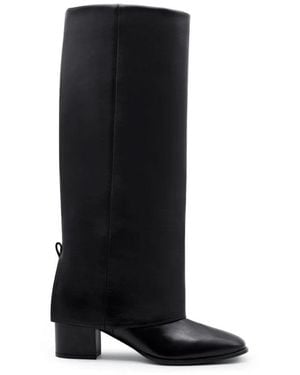 Gia Borghini Leather Tall Boots With Gaiter - Black