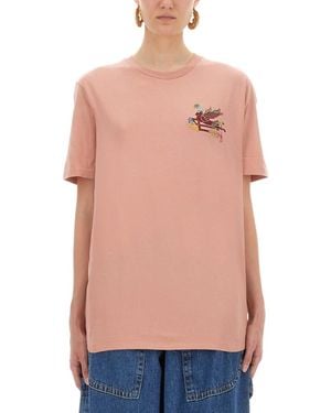 Etro Graphic Crew Neck T-Shirt - Pink