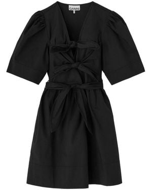 Ganni Solid V Neck Mini Dress - Black