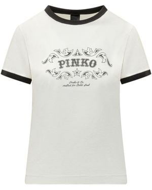 Pinko Graphic Crew Neck T-Shirt - White
