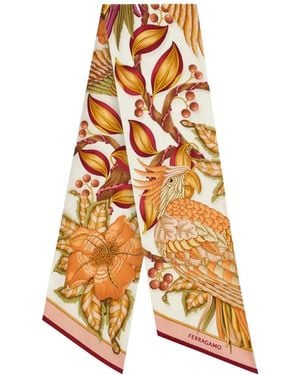 Ferragamo Ivory Botanical Printed Bandana Scarf - White