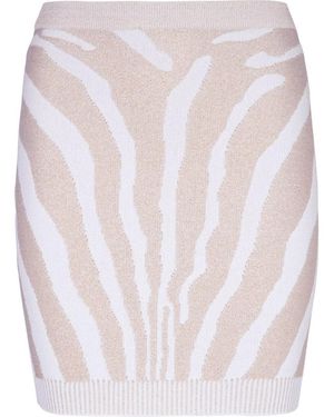 Balmain High Waist Zebra Print Knit Short Skirt - White