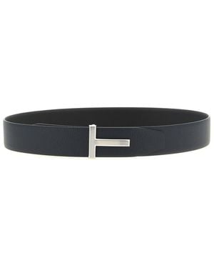 Tom Ford T Buckle Reversible Belt - White