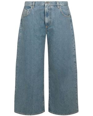 The Attico Light Wide Leg Cropped Jeans - Blue