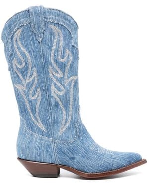 Sonora Boots Denim Pointed-Toe Cowboy Boots - Blue