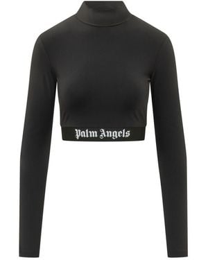 Palm Angels Logo Mock Collar Top - Black