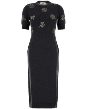 Fendi Charcoal Stretch Wool Dress - Black