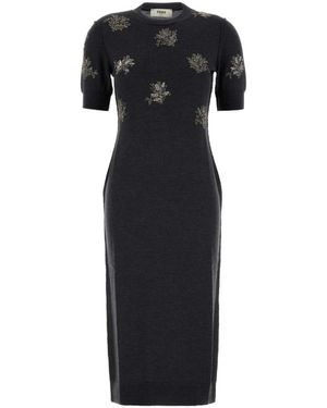 Fendi Charcoal Stretch Wool Dress - Black