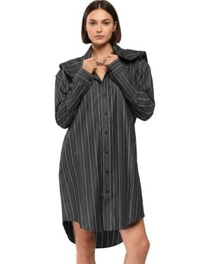 Y. Project Stripes Shirt Collar Dress - Black