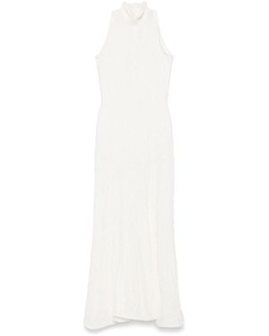 MSGM Maxi Dress With High Neckline And Fitted Bodice - White