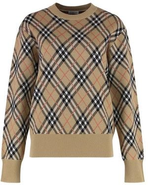 Burberry Check Crew Neck Sweater - Natural