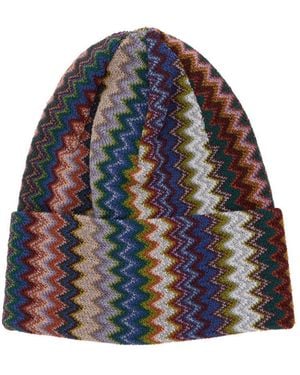 Missoni Chevron Beanie Cap - Blue