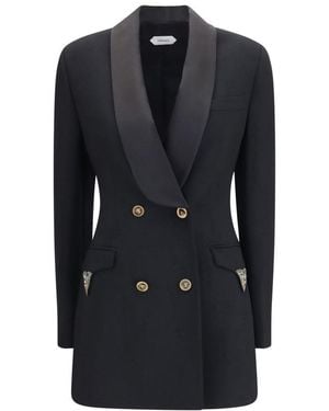 Versace Wool Double Breasted Blazer - Black