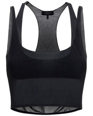 Gucci Solid Scoop Neck Top - Black