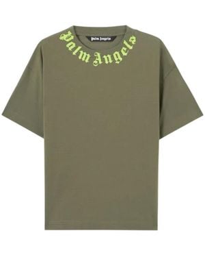 Palm Angels Crew Neck T-Shirts - Green