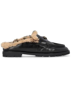 Pinko Leather Faux Fur Nora 09 Mules - Black
