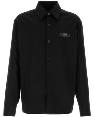 Balmain Stretch Wool Button-Down Shirt - Black