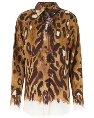 Marni Printed Satin Oversize Shirt - Brown