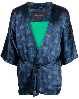 OZWALD BOATENG Printed Silk Short Kimono - Blue