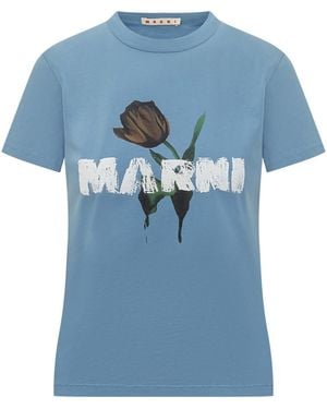 Marni Graphic Crew Neck T-Shirt - Blue