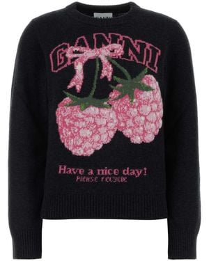 Ganni Graphic Crew Neck Sweatshirt - Black