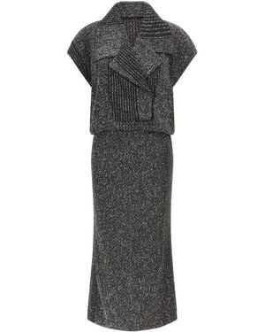 Missoni Chevron Shawl Lapel Midi Dress - Gray