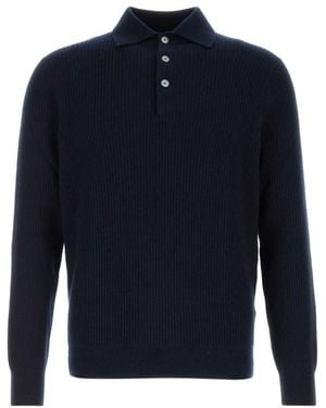 Fedeli Knitted Polo Sweater - Blue