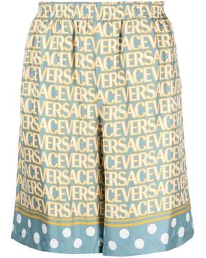 Versace Sky Logo All Over Silk Shorts - Blue