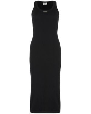 McQueen Textured Crew Neck Midi Dress - Black
