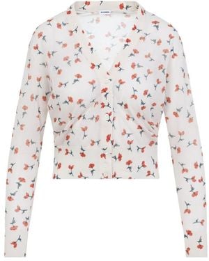 Jil Sander Floral V Neck Sweater - White