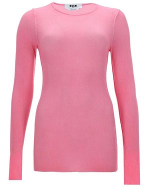 MSGM Solid Round Neck T-Shirt - Pink