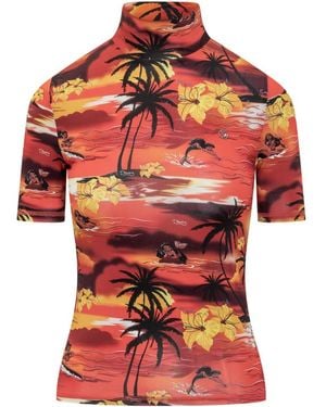 Coperni Printed Mock Collar Top - Red