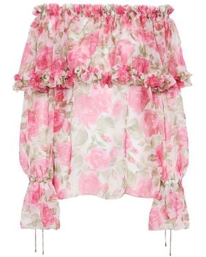 Chloé Floral Off Shoulder Top - Pink