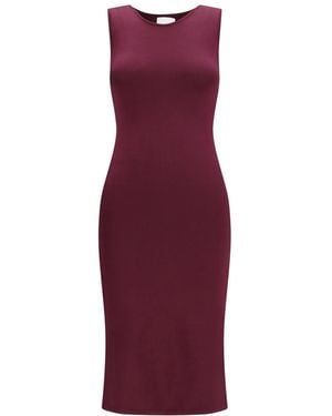 Sa Su Phi Solid Round Neck Midi Dress - Purple