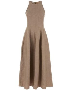Brunello Cucinelli Solid Round Neck Maxi Dress - Natural