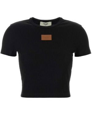 Fendi Logo Crew Neck Top - Black
