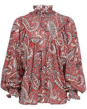Lavi Viscose-Wool Paisley Print Shirt - Red