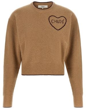 Chloé Logo Crew Neck Sweater - Natural