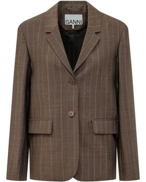 Ganni Stripes Notched Lapel Blazer - Brown