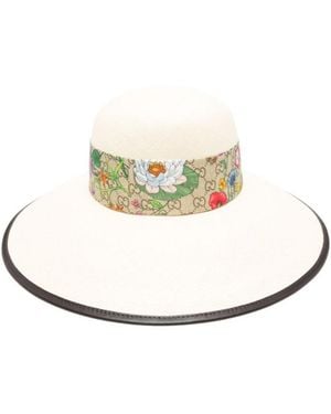 Gucci Flora Floral Panama Hat - White