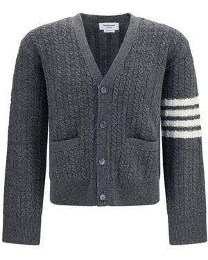 Thom Browne Knitted V Neck Cardigan - Gray