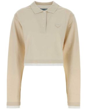 Prada Logo Shirt Collar Polo - Natural