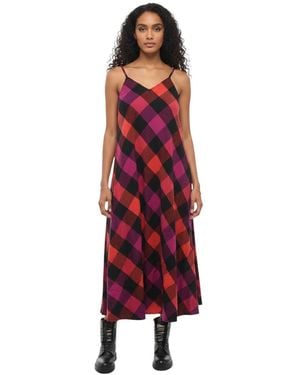 Woolrich Checks V Neck Midi Dress - Red