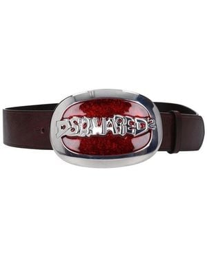 DSquared² Dirty Plaque Solid Casual Belt - Red