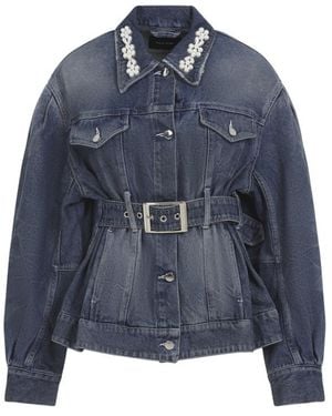 Simone Rocha Belted Embellished Denim Jacket - Blue